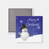 Blue Snowman paysage hiver Magnet de Noël (Recto/Verso)