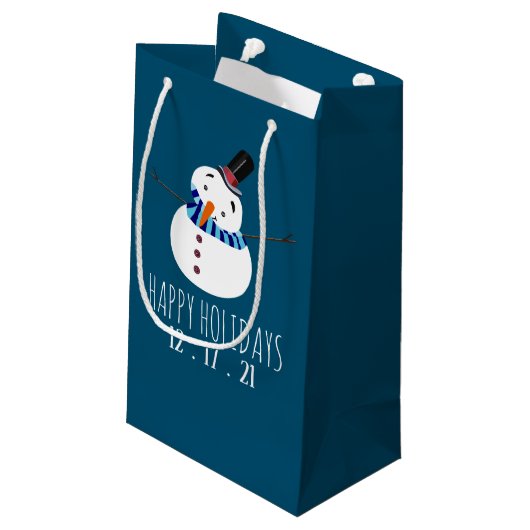 Blue Snowman Prettige feestdagen Klein Cadeauzakje (Achterkant Gekanteld)