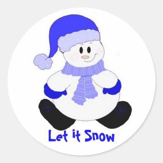 Blue Snowman Ronde Sticker (Voorkant)