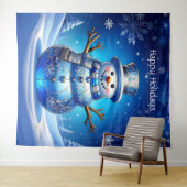Blue Snowman Snowflakes Holiday Backdrop Wandkleed (In Situ (horizontaal))
