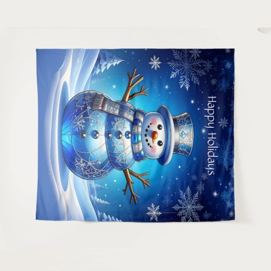 Blue Snowman Snowflakes Holiday Backdrop Wandkleed (Voorkant (horizontaal))