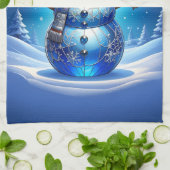 Blue Snowman Snowflakes Holiday Kitchen Towel Theedoek (Gevouwen)