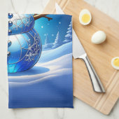 Blue Snowman Snowflakes Holiday Kitchen Towel Theedoek (Quarter Fold)