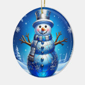 Blue Snowman Snowflakes Holiday Ornament (Links)