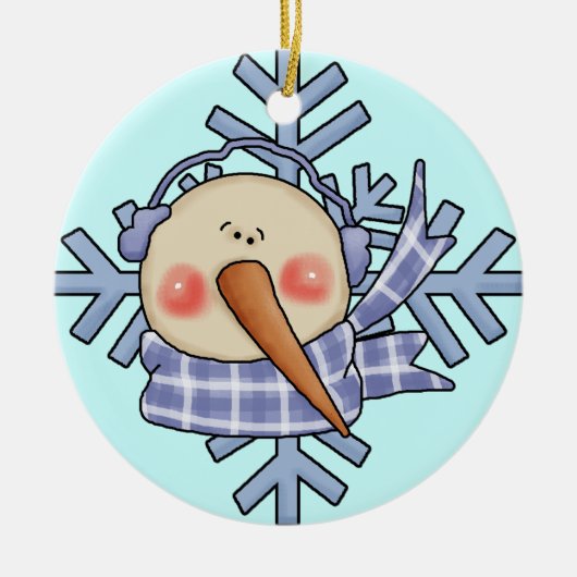 Blue Snowman Snowflakes Ornement de vacances (Devant)