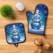 Blue Snowman Snowflakes Ovenwant & Pannenlap Set (Top down)