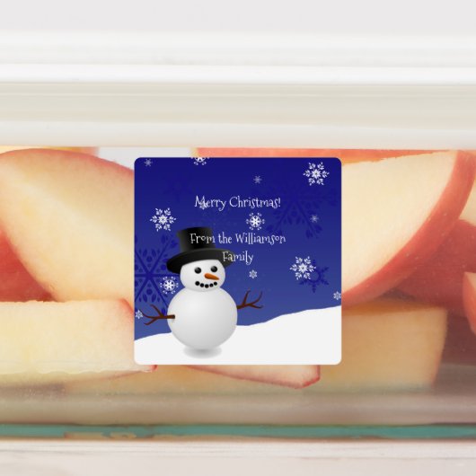 Blue Snowman Winter Scene kerstcadeaulabel Labels (Aangebracht)