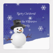 Blue Snowman Winter Scene kerstcadeaulabel Labels (Design 2)