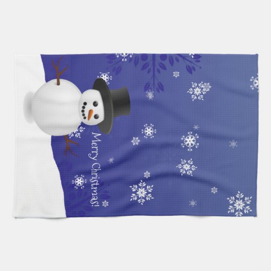 Blue Snowman Winter Scene Kerstmis Kitchen Towel Theedoek (Horizontaal)