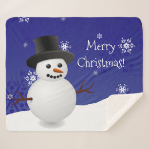 Blue Snowman Winter Scene Kerstmis Sherpa Blanket Deken