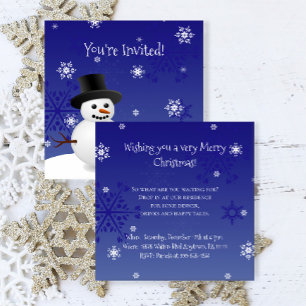 Blue Snowman Winter Scene - kerstuitnodiging Kaart