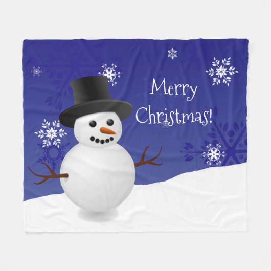 Blue Snowman Winter Scene met kerstcadeau Fleece Deken (Voorkant (Horizontaal))