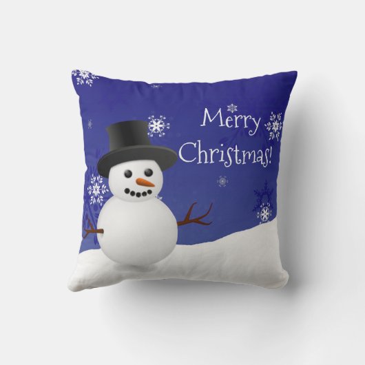 Blue Snowman Winter Scene Sierkussen met kerstmis (Achterkant)