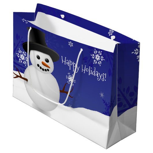 Blue Snowman Winter Scenery kerstcadeau Groot Cadeauzakje (Voorkant Gekanteld)