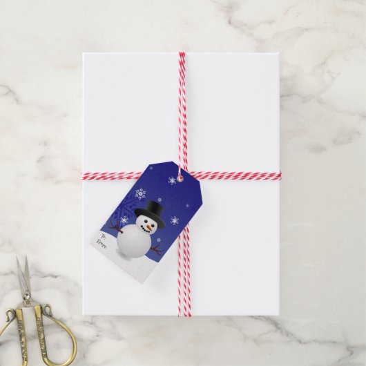 Blue Snowman Winter Scenery kerstcadeauLabel Cadeaulabel (Met Touw)