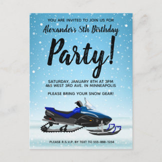 Blue Snowmobile Winter verjaardagsfeest Briefkaart