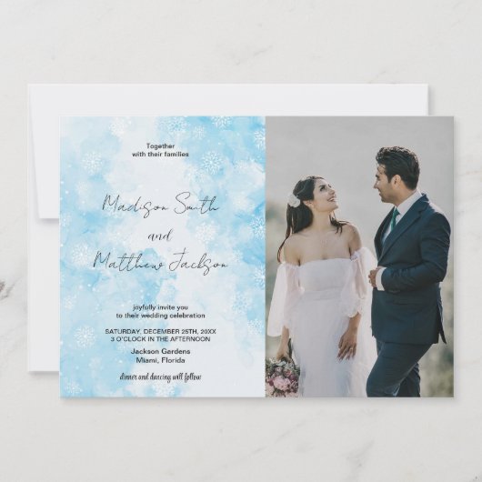 Blue Snows Nuage Mariage Invitations avec photo (Devant)