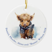 Blue Snowy Day Highland Koe kerstversiering Keramisch Ornament (Voorkant)
