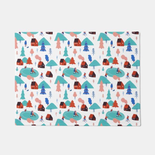 Blue Snowy Festive kerstWinter Holiday Deurmat (Voorkant)