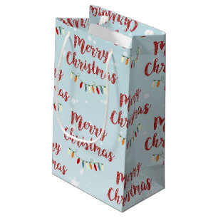 Blue Snowy Merry kerst Colorful Lights Klein Cadeauzakje