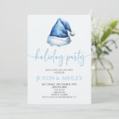 Blue Snowy Santa Hat kerstfeest Kaart (Staand voorkant)