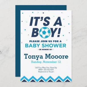 Blue Soccer Baby shower Invitation Kaart