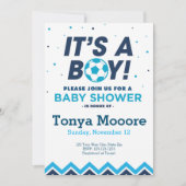 Blue Soccer Baby shower Kaart (Voorkant)