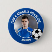 Blue Soccer Player Photo High School Spirit Ronde Button 5,7 Cm (Voorkant)
