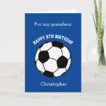 Blue Soccer Sport 9e carte d'anniversaire<br><div class="desc">Une carte personnalisée de 9 ans pour fils, petit-fils, filleul, etc. Vous pouvez facilement personnaliser l'avant de cette carte d'anniversaire de football avec son nom et son âge si c'est un âge différent. L'intérieur lit un message d'anniversaire, que vous pouvez facilement éditer aussi. Vous pouvez personnaliser le dos de cette...</div>