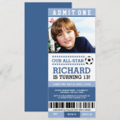 Blue Soccer Ticket Birthday Invites Kaart (Voorkant / Achterkant)