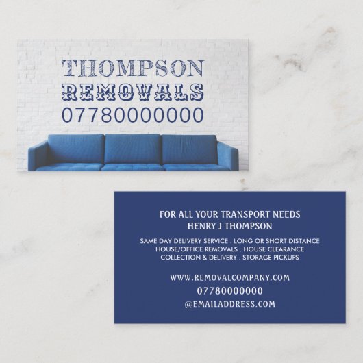 Blue Sofa, Removal Company Visitekaartje (Voorkant / Achterkant)
