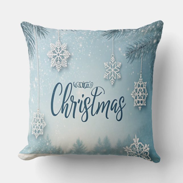 Blue Soft & Calm Christmas Snow Crystal Design-  Kussen (Voorkant)