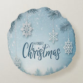 Blue Soft & Calm Christmas Snow Crystal Design-  Rond Kussen (Achterkant)