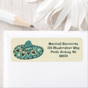 Blue Sombrero Mexicaanse thema retouradres Etiket