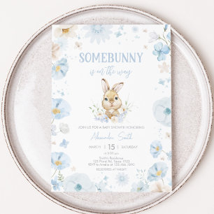 Blue Somebunny Rabbit Baby shower Kaart