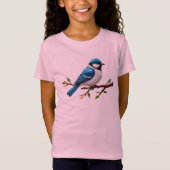 Blue Songbird on Branch Illustration T-shirt (Voorkant)