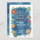 Blue Space Birthday Party Invitation Galaxy (Devant / Derrière)
