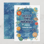 Blue Space Birthday Party Invitation Galaxy Kaart (Voorkant / Achterkant)