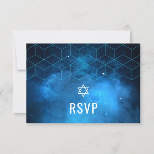 Blue Space Galaxy Bar Mitzvah RSVP Kaartje (Voorkant)