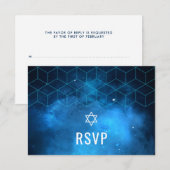 Blue Space Galaxy Bar Mitzvah RSVP Kaartje (Voorkant / Achterkant)