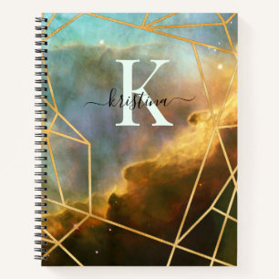 Blue Space Gold Glitter Sparkle Name Monogram Notitieboek