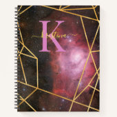 Blue Space Gold Glitter Sparkle Name Monogram Notitieboek (Voorkant)