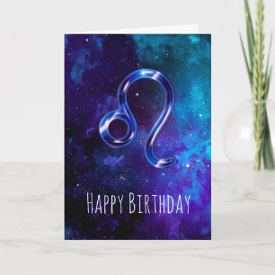 Blue Space Leo Birthday Kaart