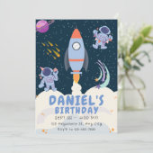 Blue Space & Rockets Verjaardag Kaart (Staand voorkant)