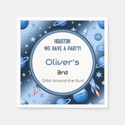 Blue Space Theme Rocket & Planets Kinder Partij Servet (Voorkant)