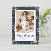 Blue Sparkflake Snowflake Photo Joyeuse carte de N (Debout devant)