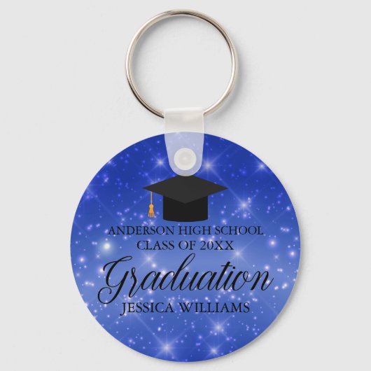 Blue Sparkle Afstuderen Chic Custom Afstuderen Sleutelhanger (Voorkant)