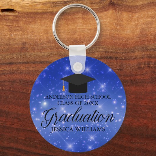 Blue Sparkle Afstuderen Chic Custom Afstuderen Sleutelhanger (Achterkant)