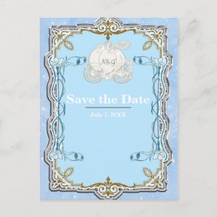 Blue Sparkle Carriage Cinderella Save the Date Aankondigingskaart