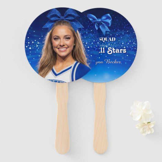 Blue Sparkle Dance Cheer Face on a Stick 10-pack Handwaaier (Voorkant en achterkant)